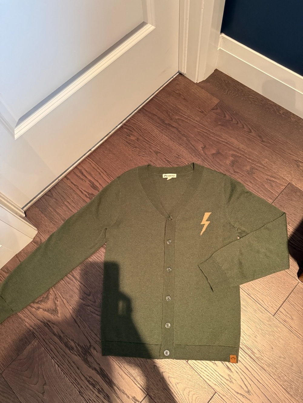 Appaman Olive Green Cardigan with Lightning Bolt Accent